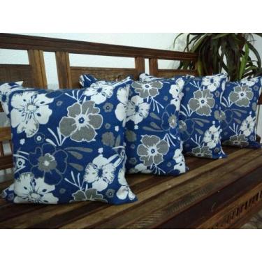 Imagem de Kit 4 Capas Almofadas Jacquard Estampado  AZUL E FLORAL 45x45 Cm - THA