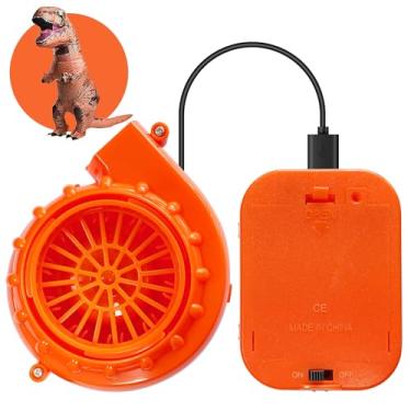 Imagem de WJA Fã inflável de fantasia para dinossauros, suprimentos para festivais de Natal, Halloween, ventilador original, bomba de ar laranja e caixa de bateria, Interface redonda, S