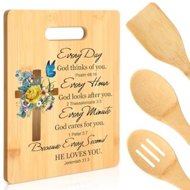 Imagem de Maxcheck Conjunto de 4 presentes cristãos para mulheres, presente religioso para mulheres, tábua de corte cristã com versículo da Bíblia, Jesus Cruz Escritura, Presentes para mulheres, amigas, mães,