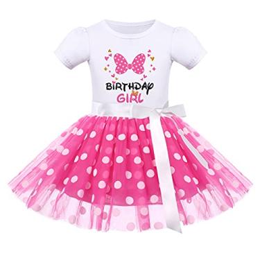 Imagem de IMEKIS Roupa de aniversário infantil para bebês meninas, com bolinhas, faixa de cabeça de bolo, Halloween, cosplay, sessão de fotos, 1-6 anos, Rosa choque - laço, 3-4 Anos