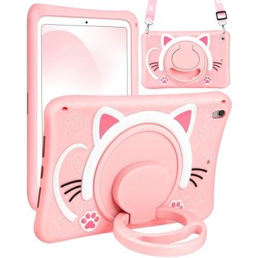 Imagem de Wazzasoft Capa para iPad Air 3ª geração, capa Pro de 10,5 polegadas para meninas gato fofo kawaii, capa feminina de desenho animado 3D com alça giratória suporte e alça de silicone macio Funda para Apple iPad Air 3, Pro 10,5 capas