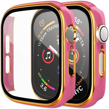 Imagem de [Pacote com 2] Capa rígida de policarbonato com protetor de tela de vidro temperado compatível com Apple Watch Case 41 mm Series 7, capa protetora completa de policarbonato rígido à prova de choque