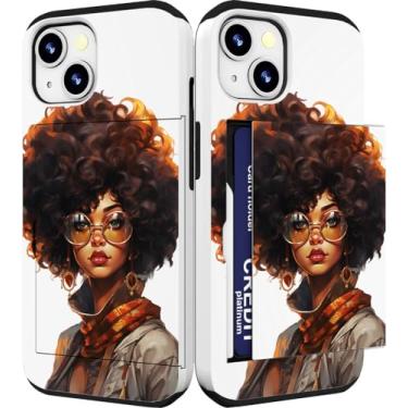 Imagem de IWONE Capa compatível com iPhone 15 fofa com porta-cartões à prova de choque Slim Slot Phone 15 capas carteira para mulheres/meninas africanas afro-americanas
