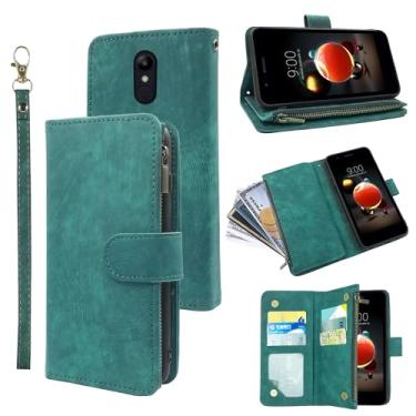 Imagem de Dibosom Capa tipo carteira compatível com LG K8 2018 e suporte para cartão de crédito de couro vintage premium para LG K8 2018 masculino feminino verde