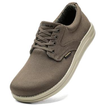 Imagem de PROMOLA Sapato masculino com bico largo, casual, largo, antiderrapante, para caminhada, com suporte de arco, 04 Marrom, 10 Wide