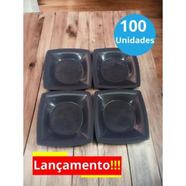 Imagem de Conjunto pratos plástico preto com 100 unidades, eventos festas e reno