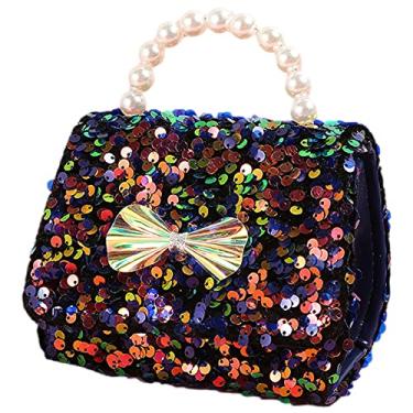 Imagem de Anopo Bolsa infantil com lantejoulas, bolsa transversal com alça superior de pérola, laço com glitter, carteira para meninas, acessórios para crianças, Preto, One Size