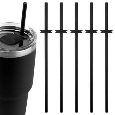 Imagem de 5 Palhinhas de silicone para Yeti Rambler 30/20/10 onças, canudos reutilizáveis para copo Yeti com tampa Magslider, acessórios Yeti, canudos de substituição, sem BPA (preto)