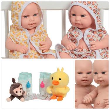 Imagem de Boneca Reborn Gêmeos Lara Luca Com Saída de Banho Estampada - Cegonha 