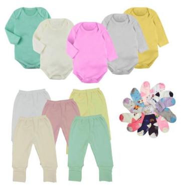 Imagem de Kit 22 Pçs Body Manga Longa Calça e Meias Roupa de Bebê - Kolala Baby,