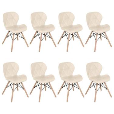 Imagem de Kit 8 Cadeiras Estofadas Charles Eames Eiffel Slim Wood Confort Creme