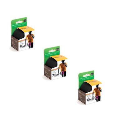 Imagem de KIT 03 Rolos de Bandagem Elástica Adesiva Tmax 5cm x 5m, Preto