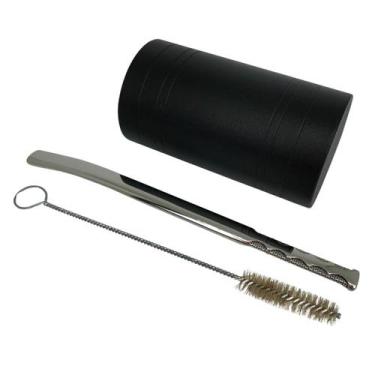 Imagem de Kit tereré cuia copo redondo recartilhado inox 300ml preto + bomba de 
