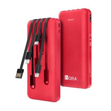 Imagem de Power Bank Bateria Portátil 1Hora Vermelho, com Cabo Usb A, Micro Usb, Lightning e Tipo C Integrados, Carregamento Rápido e Ampla Compatibilidade