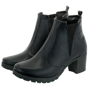 Imagem de Bota Feminina Coturno Cano Curto Salto Medio Grosso - OLZZY, 36, Preto