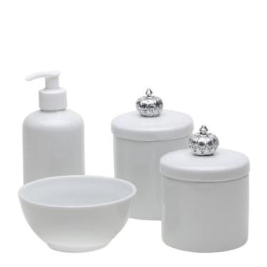 Imagem de Potes, Molhadeira e Porta Álcool-Gel Coroa Prata Quarto Bebê Infantil 