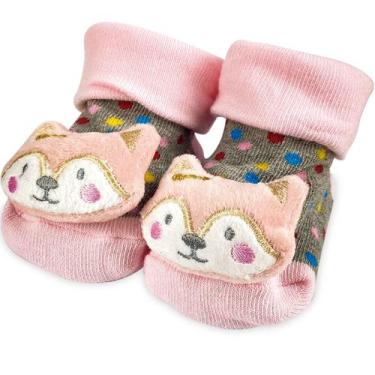 Imagem de Meia Algodão Infantil Antiderrapante Menina 6 a 12 meses Raposa Cinza 