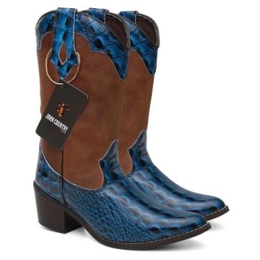 Imagem de Bota Texana Bico Fino Feminina Em Couro Cor Azul Ref. Fino-Snake-F-Azu