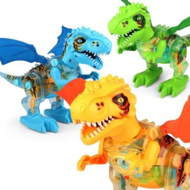 Imagem de Brinquedo Dragão Engrenagens Coloridas  Asas Solta Fumaça  Anda  Luz E