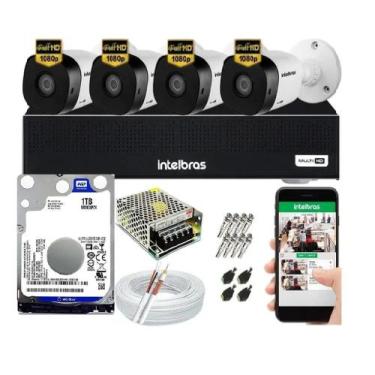 Imagem de Kit Cftv 4 Câmeras Segurança Intelbras 1080p E Dvr Mhdx 3104