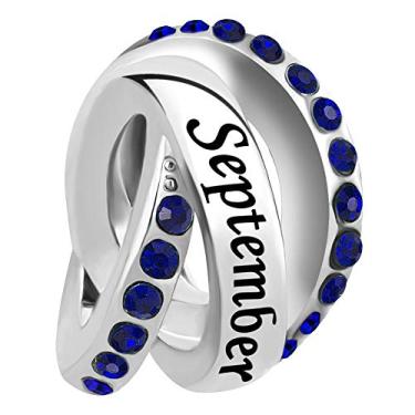 Imagem de ZakiaHo Pingentes de pedra do mês de nascimento para berloques, anel da trindade, pingentes de feliz aniversário, contas compatíveis com pulseiras Pandora, Cobre, Sem Pedra Preciosa