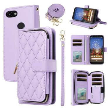 Imagem de Furiet Argyle Capa carteira para Google Pixel 3a XL com alça de pulso, alça de ombro, 9+ compartimentos para cartões, bolsa com zíper, luxuosa, couro PU, suporte para celular para Pixel3aXL Pixle 3aXL