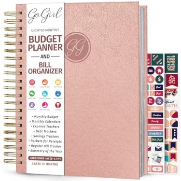 Imagem de Planejador de orçamento e organizador mensal de notas da GoGirl - Livro financeiro mensal com bolsos. Agenda de despesas para controlar o seu dinheiro, capa dura com encadernação em espiral tamanho A4, dura 1 ano - ouro rosa