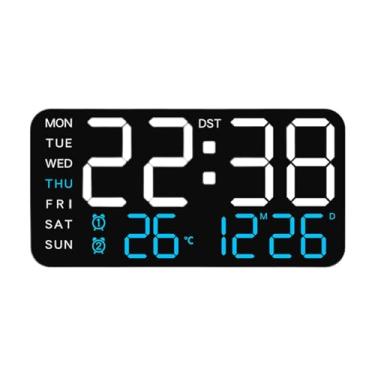 Imagem de XLWLLNJ Despertador digital relógios elétricos tela grande relógio de parede led relógios para o quarto ao lado aprendizagem sala estar adolescentes, White W Blue Light
