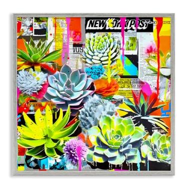Imagem de Stupell Industries Urban Graffiti Succulents Framed Giclee Wall Art Design por Jess Stempel, moldura cinza, 43 x 43 cm