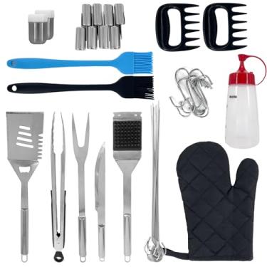 Imagem de Flonsa Conjunto de acessórios de churrasqueira de aço inoxidável 39 peças para ele homens, pai, bolsa de armazenamento estilo avental, espátula, pinças para acampamento ao ar livre no quintal