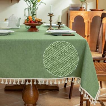 Imagem de AmHoo Toalha de mesa de mistura de linho toalha de mesa 280 g/m2 costura borla retangular decorativa natural capa de mesa para cozinha jantar casamento buffet 55×86 polegadas tendril verde