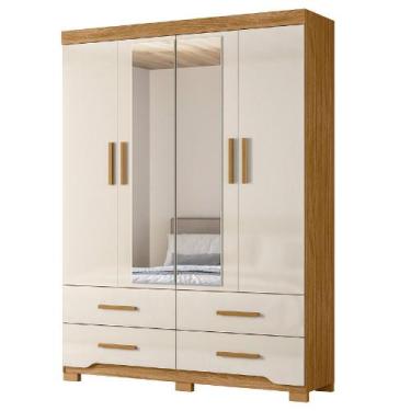 Imagem de Guarda Roupas Casal Com Espelho 4 Portas 4 Gavetas Miami Madeirado / O