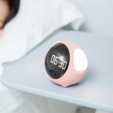 Imagem de SUMOR Despertador fofo despertador de expressão multifuncional digital LED luz controlada por voz termômetro relógio para melhor presente relógio de mesa (emoji de 03 pixels branco)