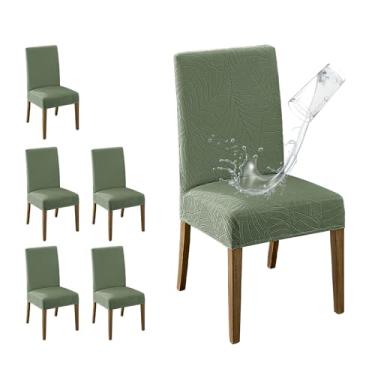 Imagem de MOSAYT Conjunto de 6 capas de cadeira de sala de jantar 100% à prova d'água, super ajustadas, elásticas, jacquard, capas protetoras de assento laváveis removíveis para casa, cozinha, banquete (verde -