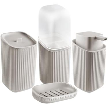 Imagem de Kit Banheiro Sabonete Líquido 400ml Porta Algodão Porta Escova e Saboneteira (Cinza Claro)