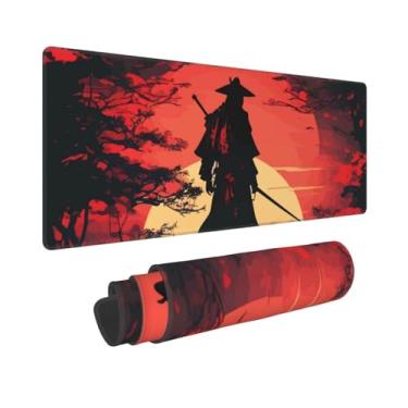 Imagem de Tapete de mouse para jogos Samurai no pôr do sol japonês mesa mouse pad grande escuro estética mesa gamer mousepad estendido 80 x 11,8 polegadas laptop mouse mouse pad para jogos, escritório e casa