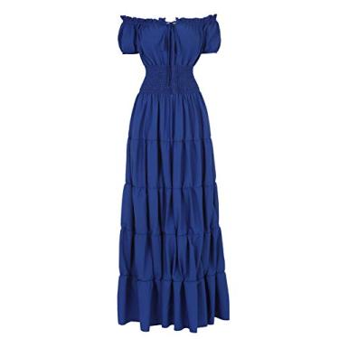 Imagem de Fantasia renascentista feminina, vestido de camisola medieval, camiseta camponesa irlandesa sob o vestido, Azul - cxcf, L
