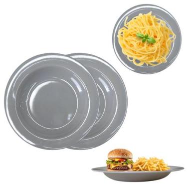 Imagem de 2 Pratos Fundo Melamina Refeição 23cm Cozinha Refeição Cinza - Sk