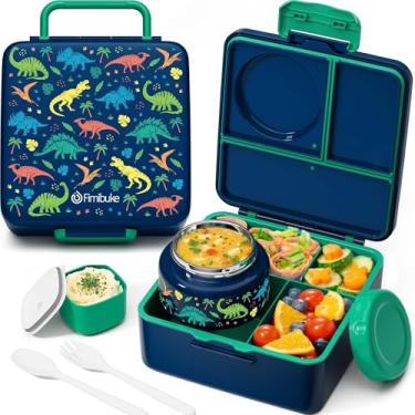 Imagem de Fimibuke Caixa Bento para crianças e adultos com garrafa térmica, 3 a 4 compartimentos de 1,700 g, lancheira infantil com recipiente à prova de vazamento de 227 g com isolamento para alimentos, pote