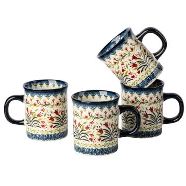 Imagem de ONECCI Conjunto de 4 canecas de café de porcelana pintadas à mão de 450 ml com alça grande - design moderno e retrô para qualquer cozinha. Seguro para micro-ondas e lava-louças (a tulipa)