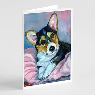 Imagem de Caroline's Treasures 7301GCA7P Corgi Puppy com cobertor rosa, cartões comemorativos e envelopes, pacote com 8, 7 x 5, multicolorido
