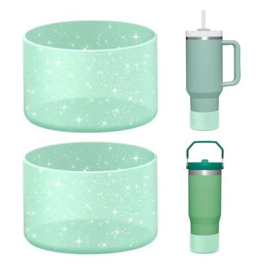 Imagem de WUQID Pacote com 2 botas de silicone Bling para Stanley Quencher Adventure 1,134 g e Stanley IceFlow 590 ml, reduz amassados protetor de silicone para garrafa de água capa inferior compatível com copo Stanley