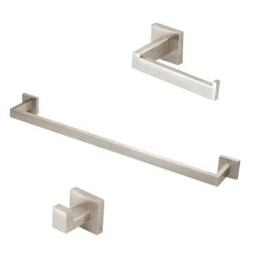 Imagem de Kit Acessórios Banheiro Inox Escovado Quadrado 3 Peças Inox