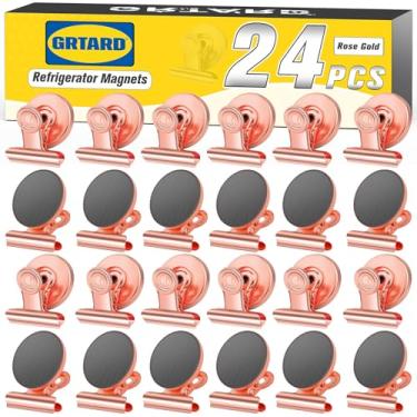 Imagem de Grtard Pacote com 24 clipes magnéticos de ouro rosa, ímãs de geladeira fortes, sem arranhões, clipes multiusos resistentes para geladeira, quadro branco, armário, sala de aula