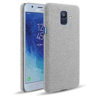 Imagem de Capa para Samsung Galaxy A6 Plus 2018,Capa desenhada em lona,Case Protetora Ultrafina com Empunhadura Macia,Design em Tecido Antichoque e Antiarranhões-Light gray