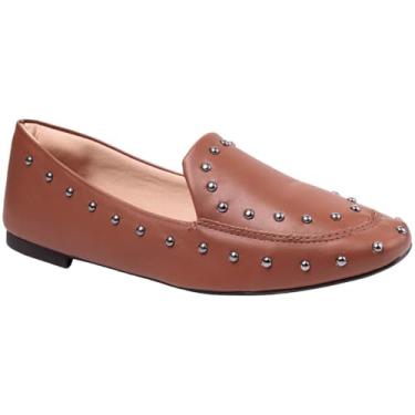 Imagem de Via Angel Mocassim Feminino com Tachas, Loafer Slipper, Couro Sintético (Caramelo, BR, Adulto, Numérico, 38)