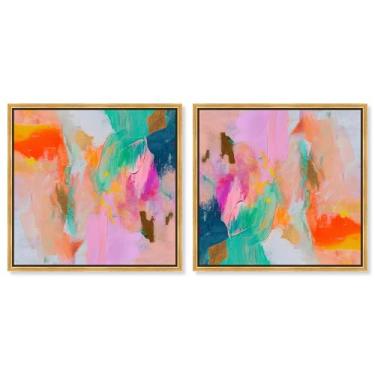 Imagem de Art Remedy Tela artística de cores saturadas, 51 x 50 cm, moldura dourada, conjunto Fusion of Shades II