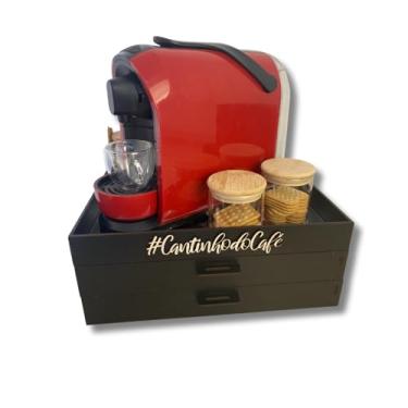 Imagem de Mondo Box Porta Cápsulas Café Três Corações 48 Unidades 2 Gavetas Espelhadas MDF Preto com Bandeja Decorativa Organizadora Apoio Cafeteira