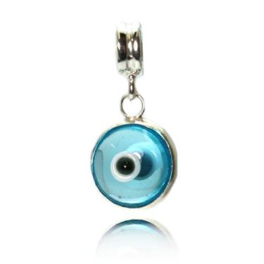 Imagem de Berloque Murano Olho Grego Azul Claro Prata Legitima 925 - Lojas La&Ny
