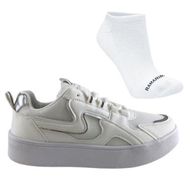 Imagem de Kit Tênis Ramarim 83231 Feminino e Meia, 37, Branco, Cinza, Feminino